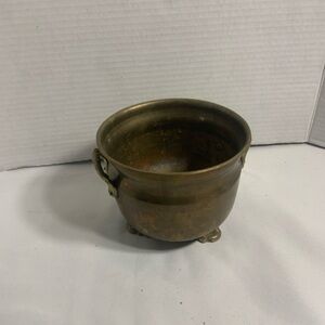 Vintage Small Brass Cauldron Pot - Rustic Brass Finish